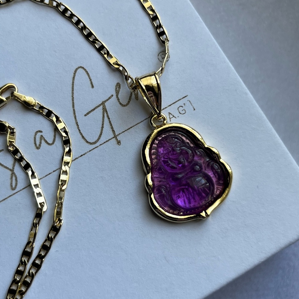 Gold Filled and Purple Buddha Pendant Necklace